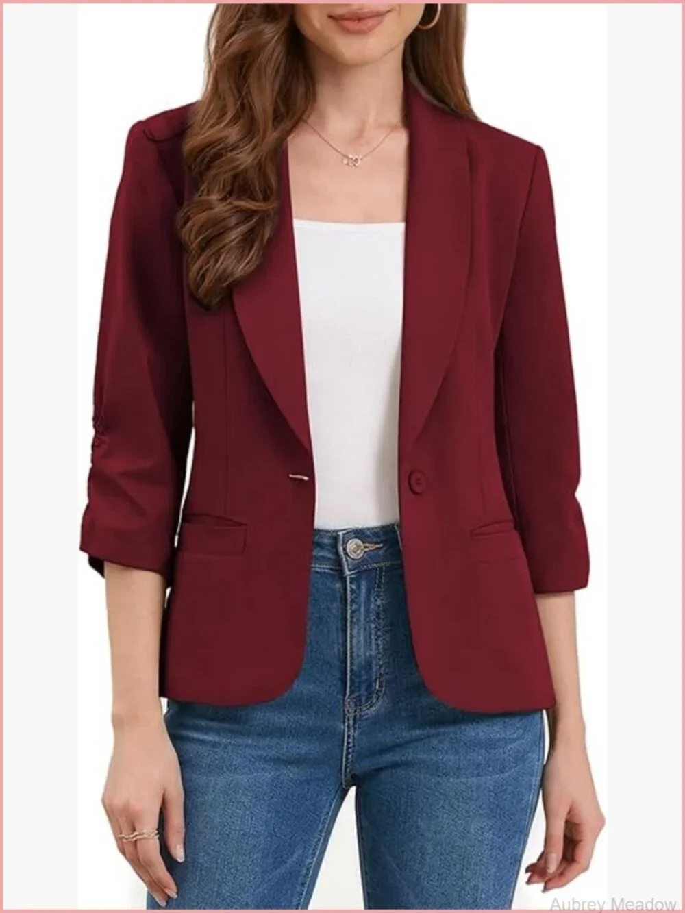 Blazer for Women Business Casual Ruched 3/4 Sleeve Lapel Suit Jackets with